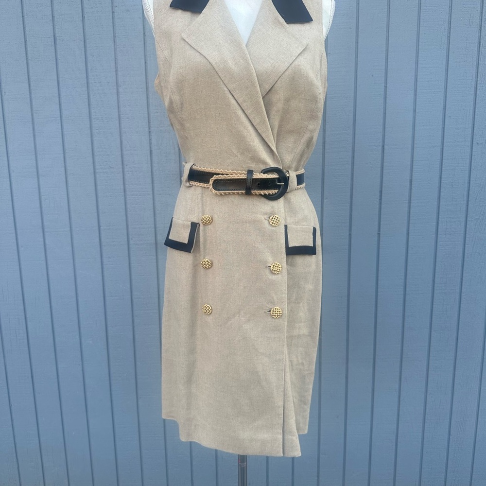 Danny & Nicole Khaki Dress with Black Details - Picture 2 of 14